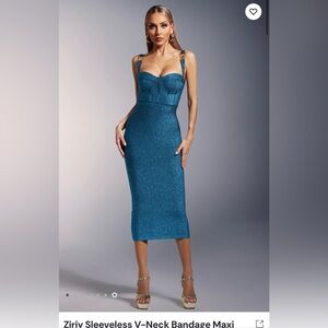 Ziriy Sleeveless V-Neck Bandage Midi Dress in Shimmering Blue